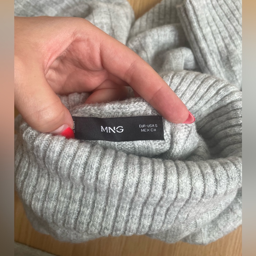 NEW Mango Rolled Neck Cable Sweater Turtleneck Grey - Picture 6 of 7